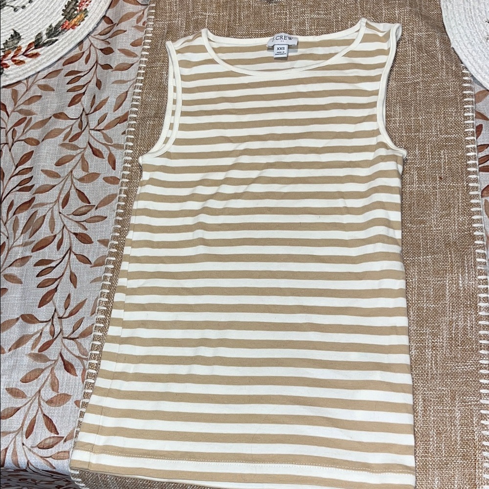 J. Crew Beige and White Striped Sleeveless Top sz XXS EUC 100% Cotton